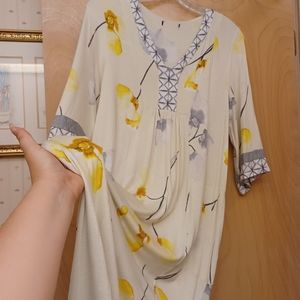 Vera Wang, simply Vera White yellow Floral Boho Maxi dress Sz L